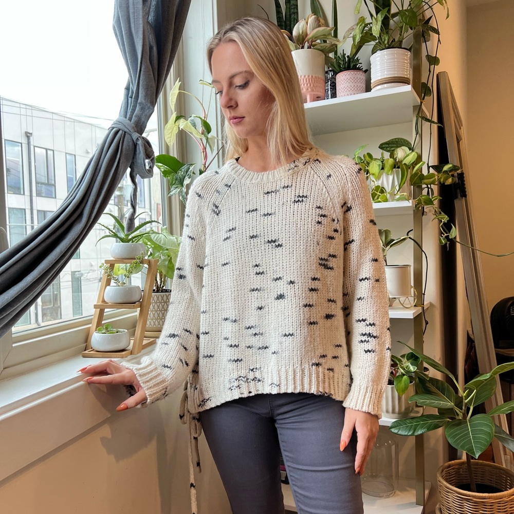 John + Jenn Juno Lace Up Sweater in Rocky Road